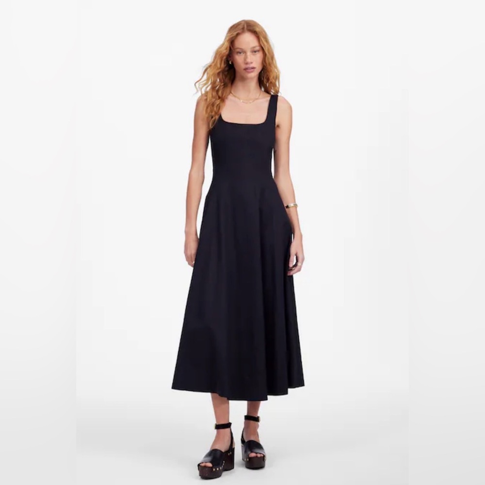 Seamed Squareneck Midi Dress